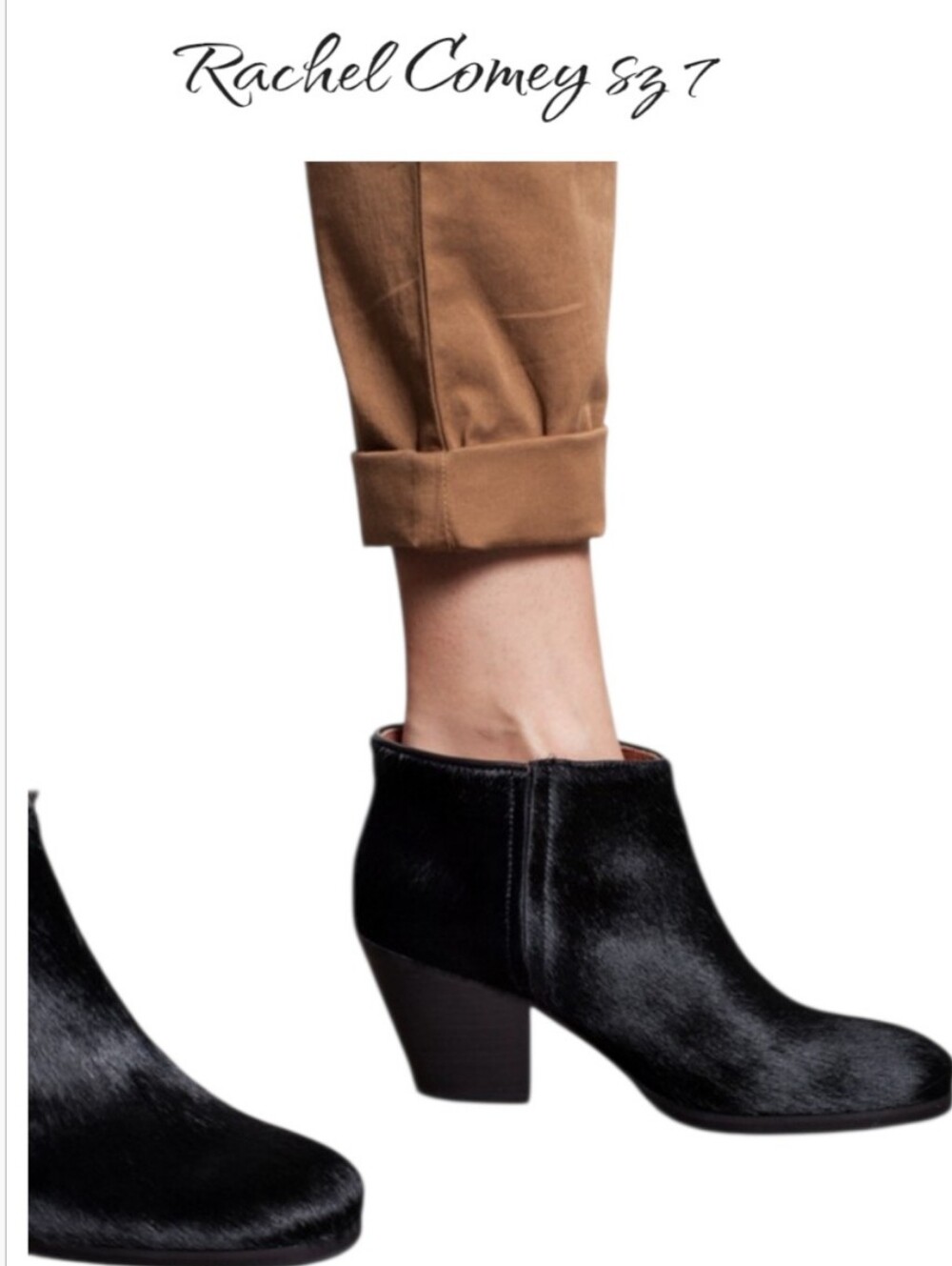 Rachel Comey Mars Calf Hair Ankle Bootie Black Chunky Stacked Heel 7